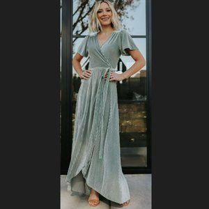 Andi Ribbed Velvet Wrap Dress in Sage